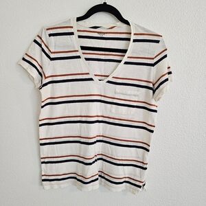 ✅️ Madewell Cotton V-neck Striped Pocket Tee | Size Medium